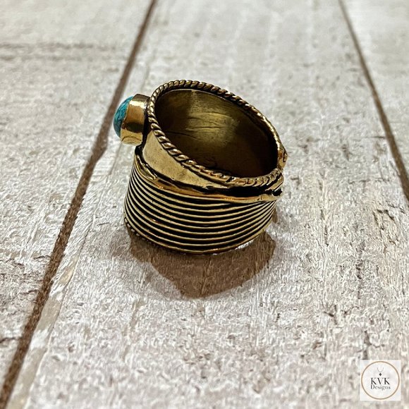 Turquoise Brass Ring - Picture 4 of 7